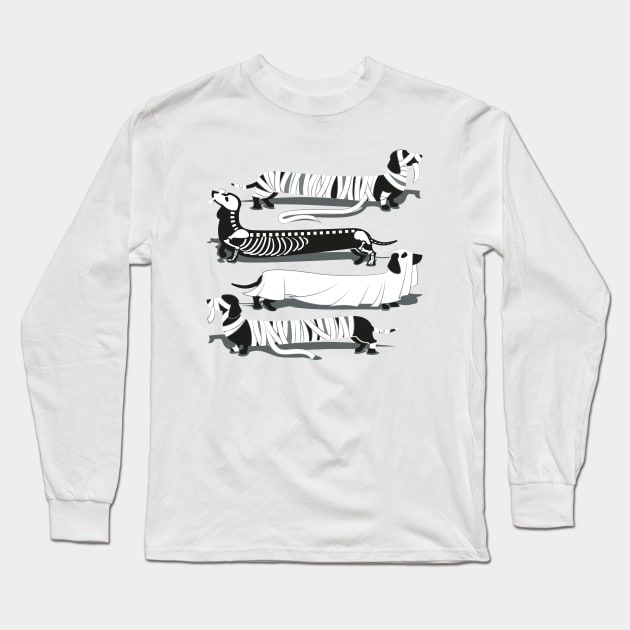 Spooktacular long dachshunds // spot // green grey background mummy ghost and skeleton dogs Long Sleeve T-Shirt by SelmaCardoso